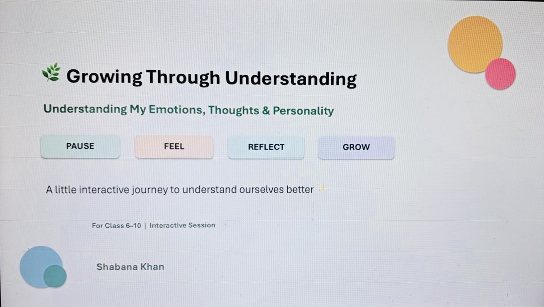 Students displaying drawing activity during Shabana Khan's online workshop on emotions and personal growth